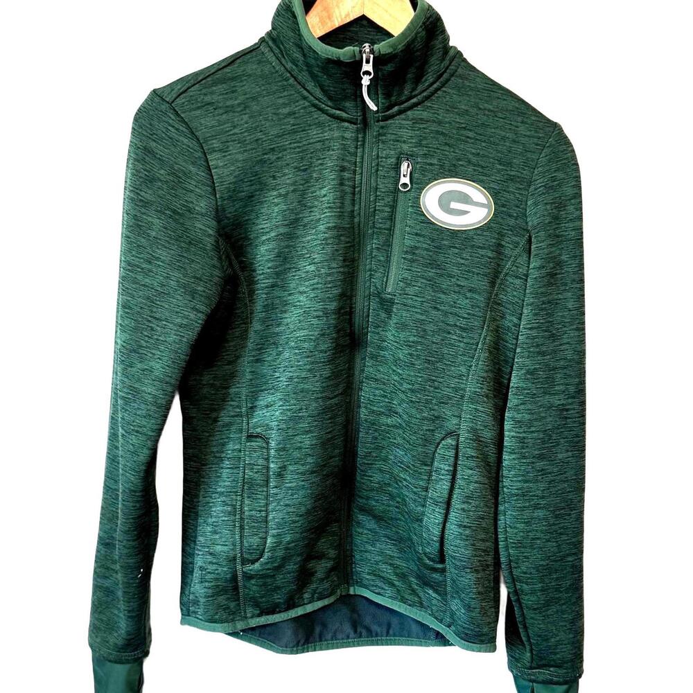 Green Bay Packers Jacket Women's Small Green NFL Full Zip Fleece Thumb Hole NOTE